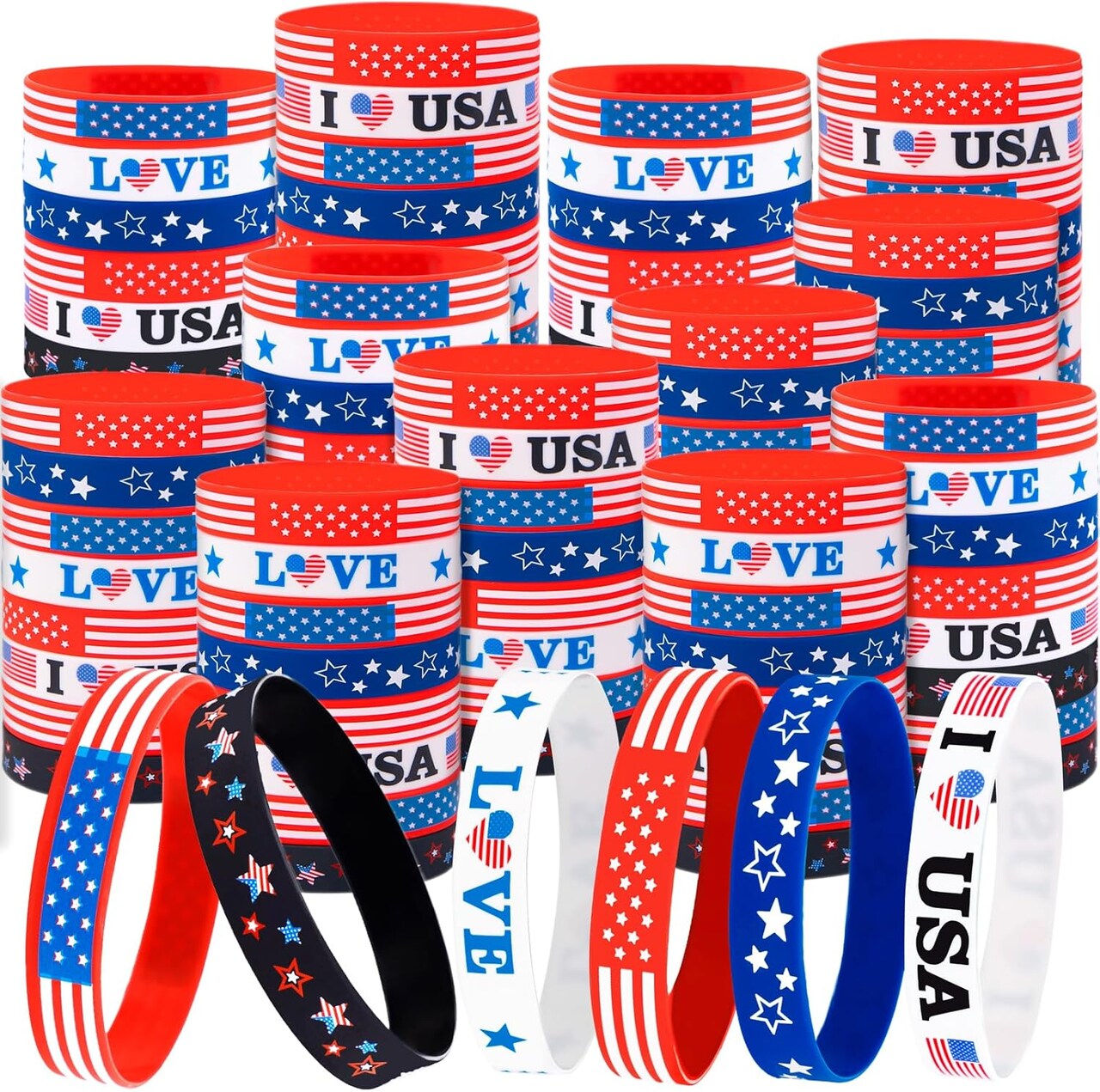 144PCS Patriotic Silicone Bracelets – Bulk USA Flag Wristbands for 4th of July, Memorial Day, and Independence Day Party Favors & Gifts